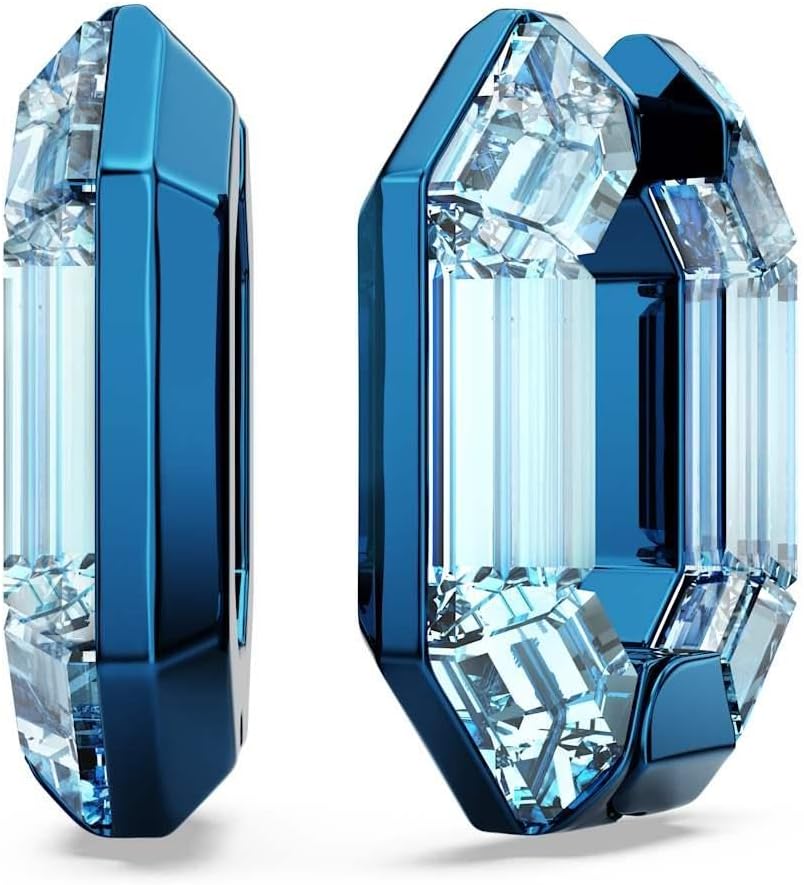 Swarovski Lucent Hoop Earrings, Octagon Shape, Small, Blue - Image 4