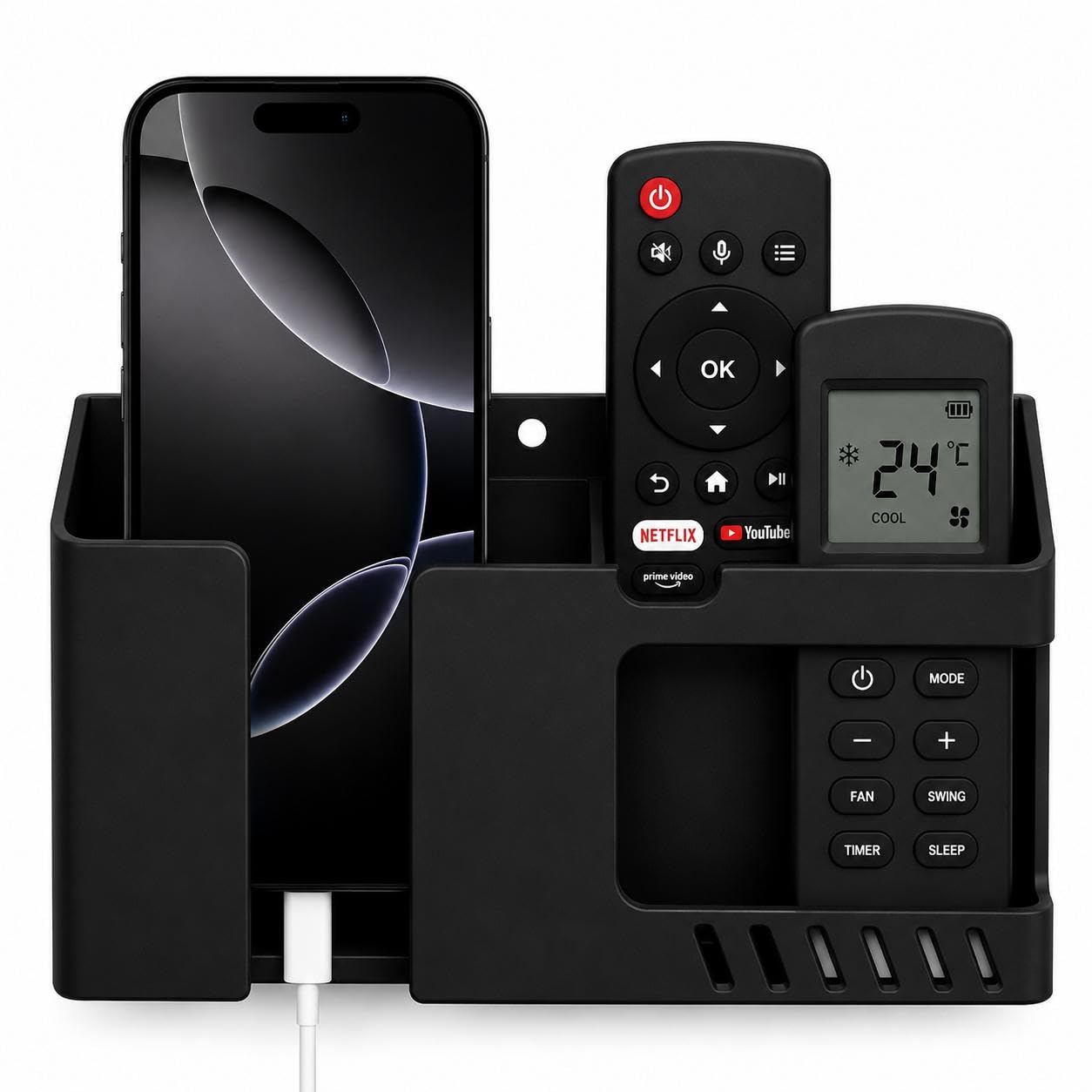 wallview tech Wall Mobile Holder Multi-Purpose Mobile Stand for Wall Remote Holder & Mobile Charging Stand, Wall Phone Holder for Charging Kitchen Organizer Rack Wall Mounted Useful Gadget-(Black)-picture-24