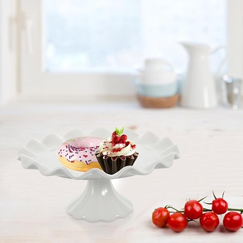 Miniatura 3 de Zerodeko Soporte de cerámica para tartas, soporte de pastel de porcelana blanca, soportes para pasteles para fiesta de cumpleaños, soporte de pastel