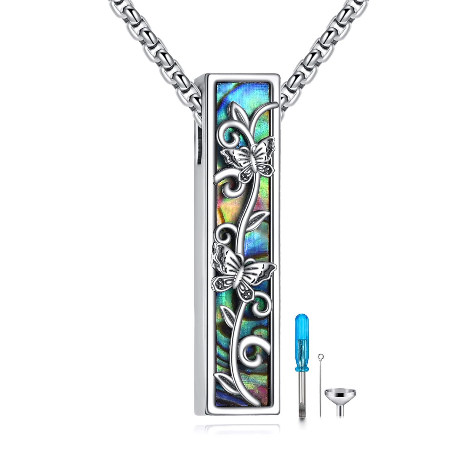 Urne Halsketten für Asche Sterling Silber 3D Bar Kremation Schmuck für Asche Erinnerung Schmuck für Damen Herren