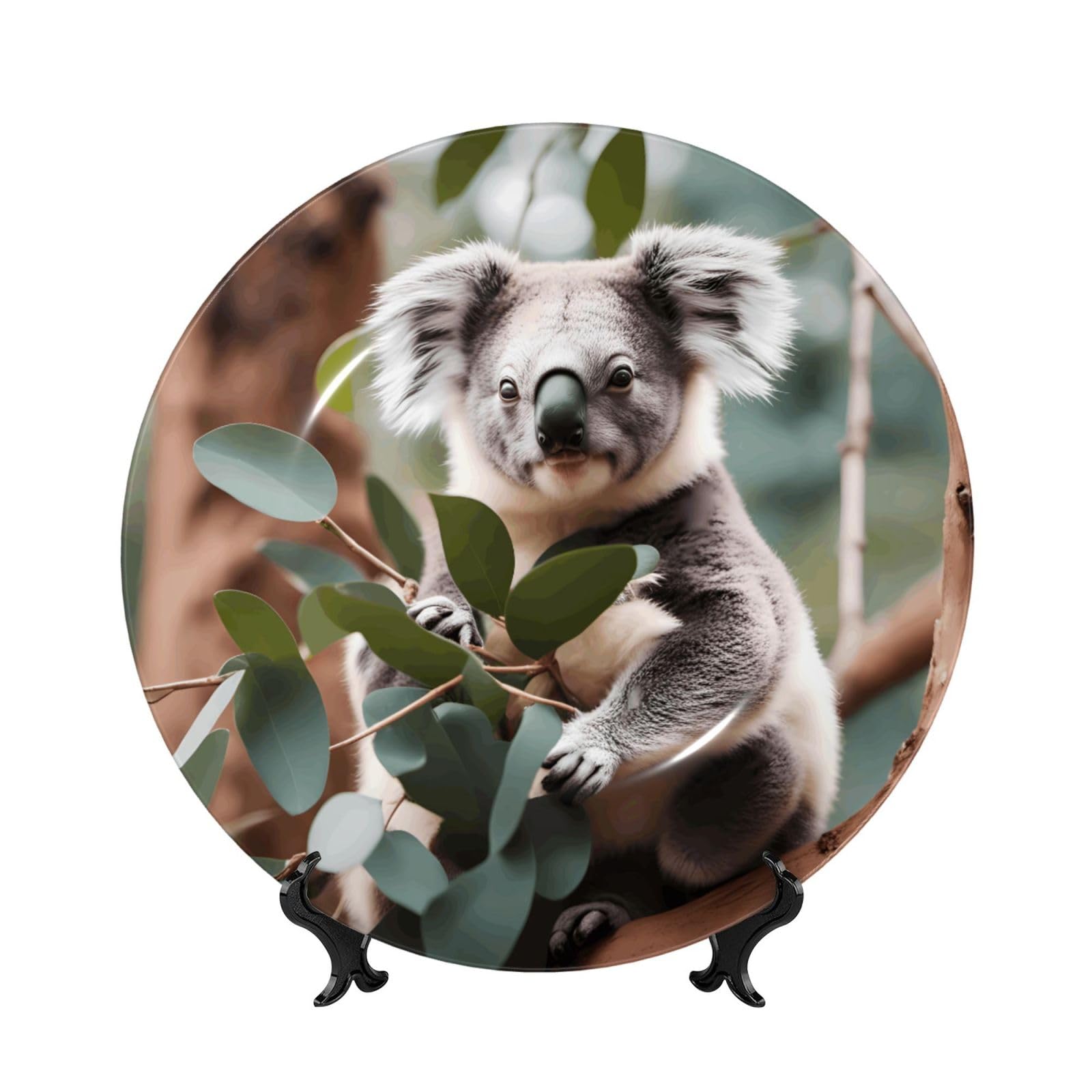 SXZVVBN Cartoon koala Bone China Decorative Plate Art with Stand Removable Adhesive Hanging for Home Office 7in