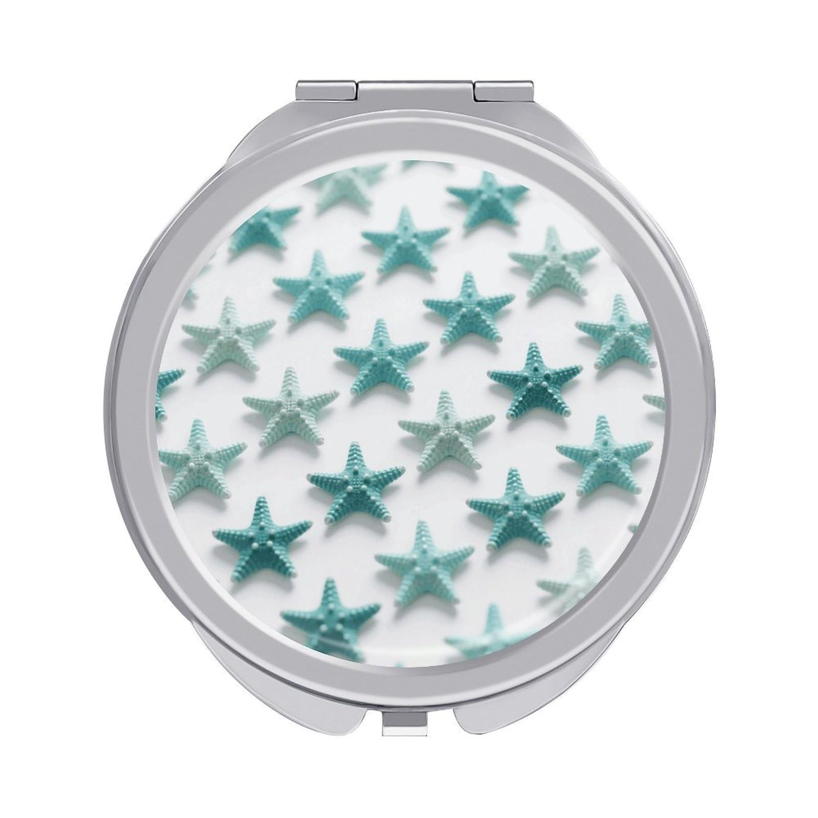 FodPand Compact Hand Mirror with 1x/2x Magnifying Round Travel Makeup Mirror Mini Foldable Starfish Cosmetic Mirrors Travel Essentials Gift for Women Girl Portable for Pocket Purse -Silver