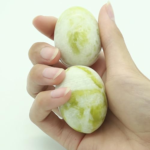 Miniatura 3 de BRABUD Bolas de estrés de ejercicio chino ovaladas de mármol Baoding en piedra natural Craft Collection BS174 (verde claro)