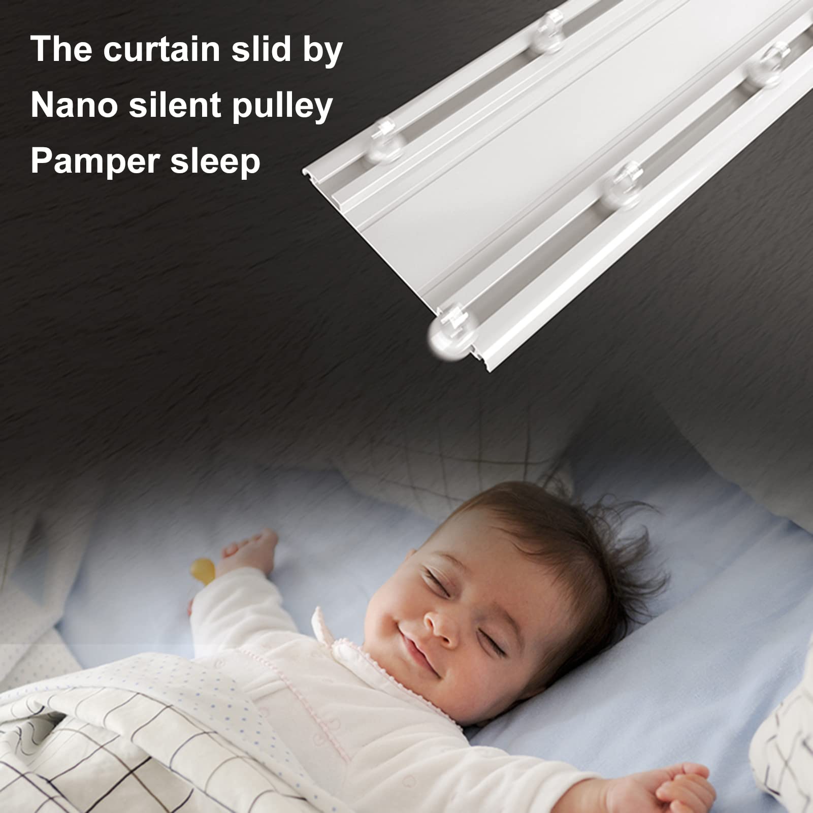 Rideau de plafond ultra fin siamois à double rail en alliage d'aluminium pour salon, chambre à coucher, séparateur de plafond suspendu - 1,5 m - Blanc