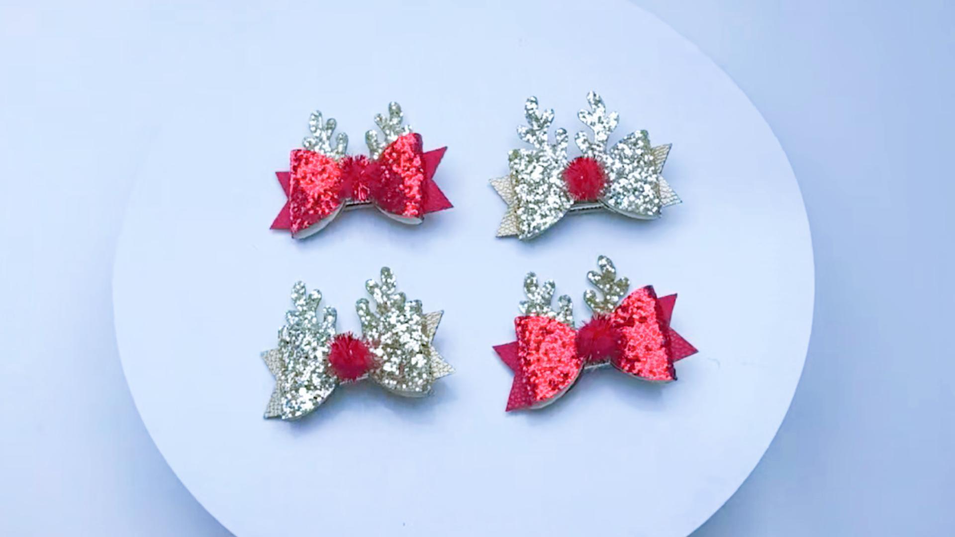 4 Piezas Pinzas para el Cabello de Navidad LÉ ÉCLAT Moño con Cuernos de Reno Disfraz Brillante miniatura 7