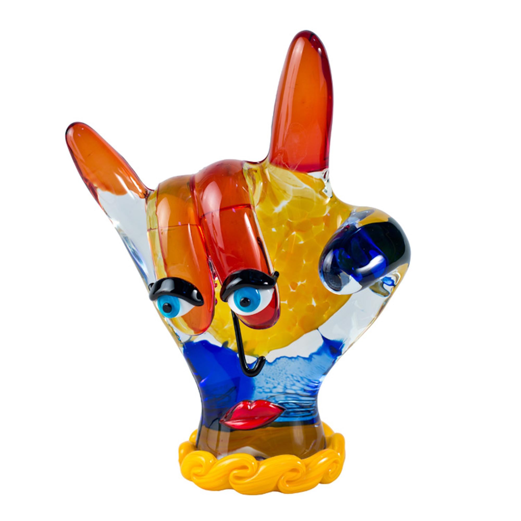 YourMurano - Escultura de cristal de Murano que representa una mano con cuernos, arte en vidrio inspirado en el arte de Picasso, marca de origen, Made in Italy