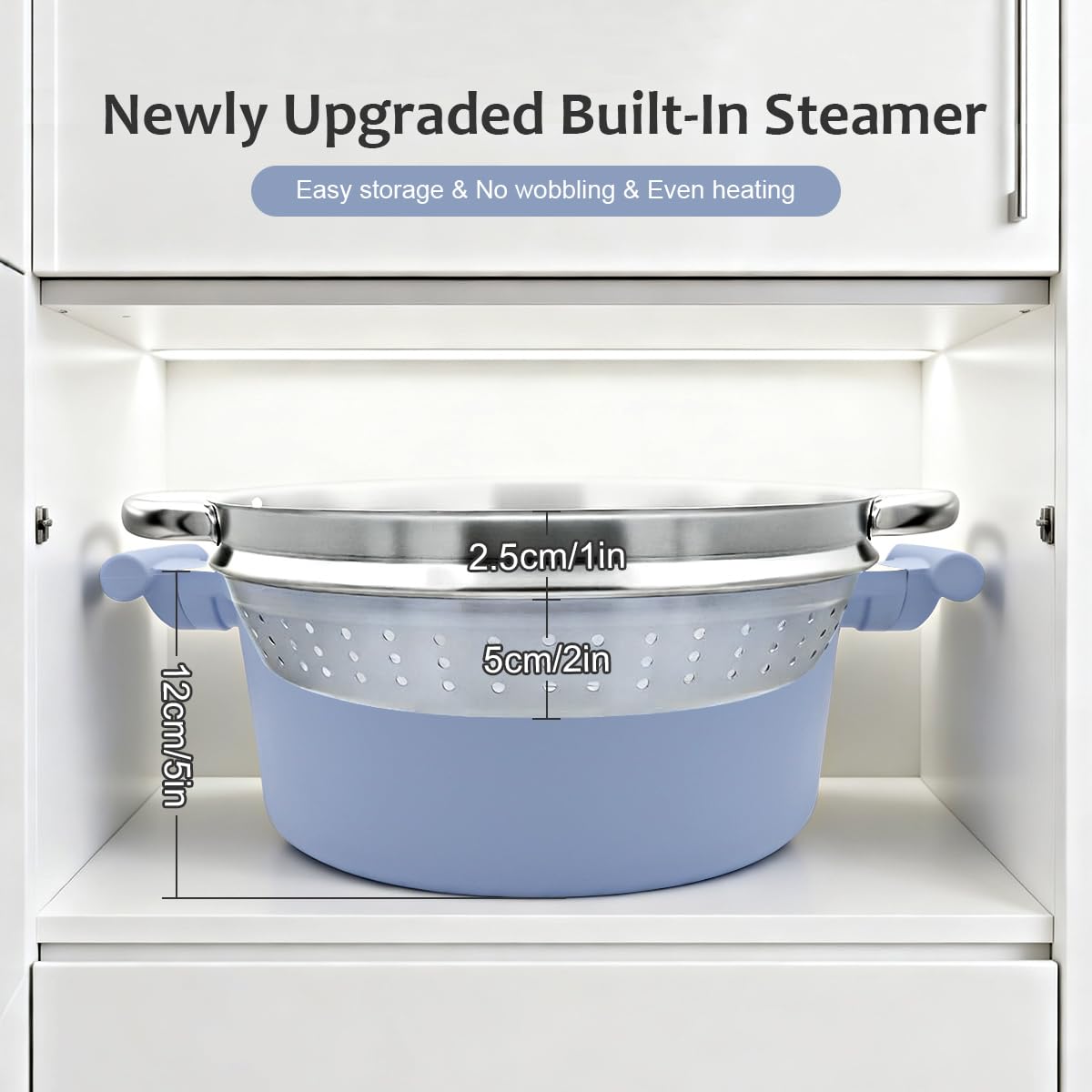 Kochtopf 28cm mit Dampfkorb, 7L Keramik-Dampfkochtopf mit Deckel- Blau