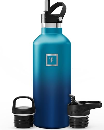 Miniatura 22 de IRON °FLASK Frasco de hidratación para acampar y senderismo con pajilla, botella de agua deportiva de acero inoxidable con aislamiento de boca Dark