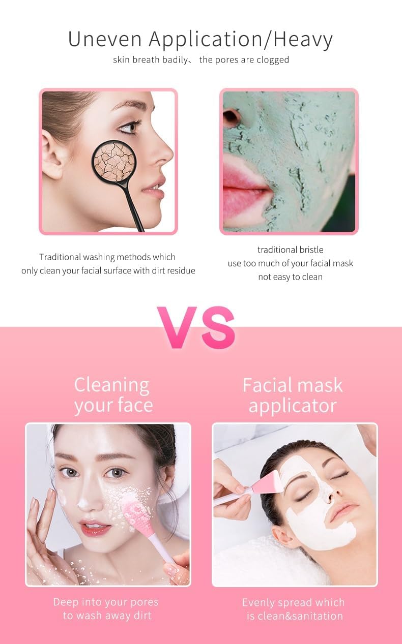 Giffy® Double Head Silicone Face Mask Brush, Facial Mask Applicator, Makeup Removal Scrubber, Lips Face Cleansing Exfoliating Brush And Body Butter Applicator (6.5 Inch, 2) 3