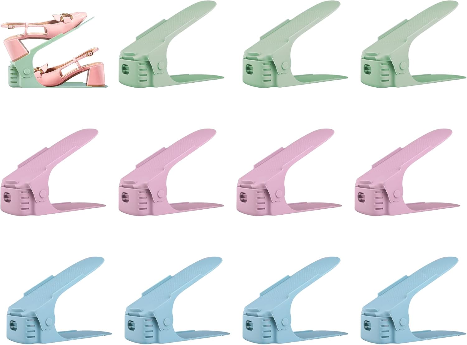 OFXDD シューズスタッカー - クローゼット用プラスチックシューズスロットオーガナイザー - ダブルデッキシューズクローゼットオ