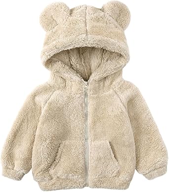 Toddler Baby Boys Girls Cartoon Fuzzy Fleece Hoodie Jacket Coat with Ears Winter Warm Zipper Up Sweatshirt Outwear