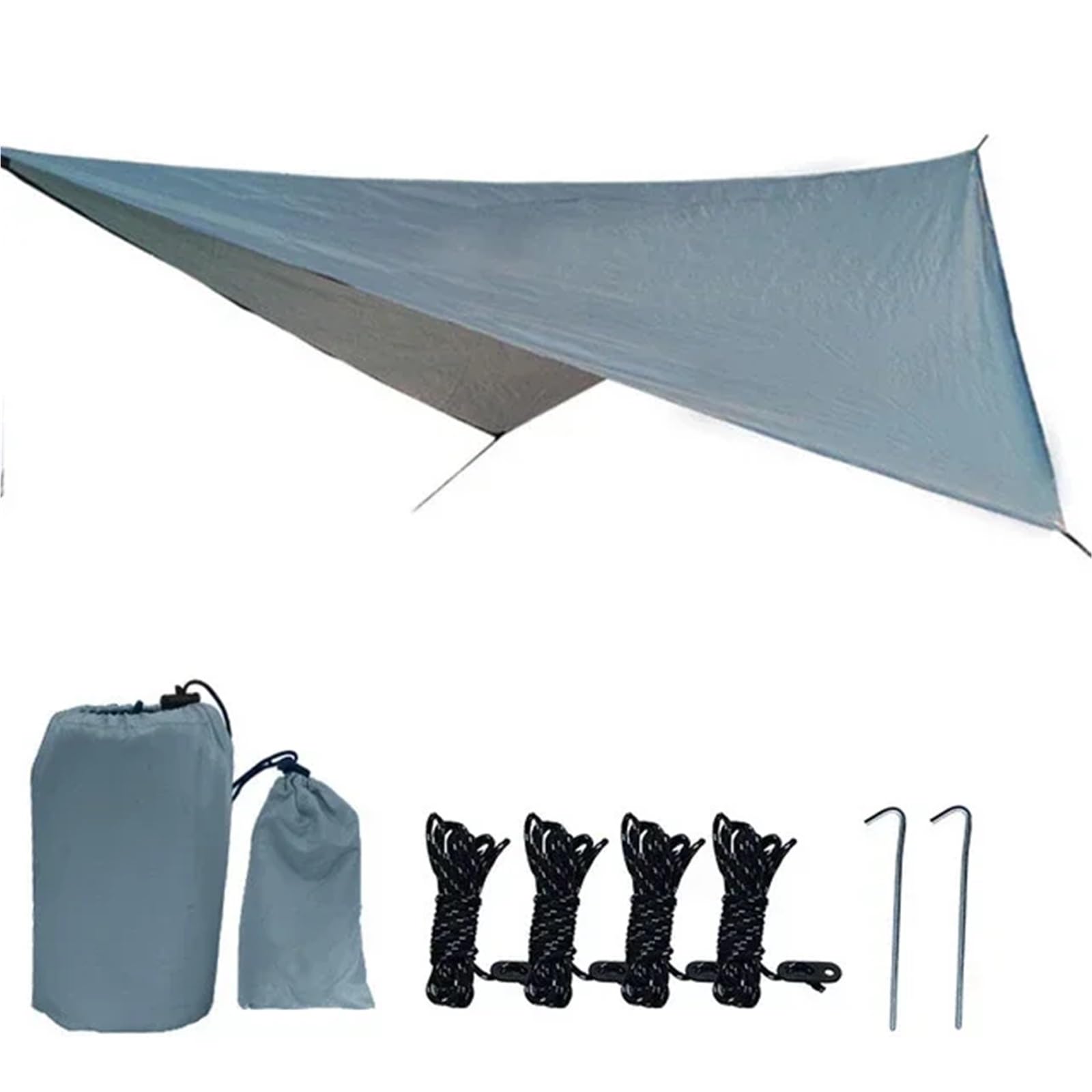 350x280cm Waterproof Tarp Tent Shade Outdoor Camping Hammock Rain Fly UV Garden Awning Canopy Sunshade Ultralight(GRAY)