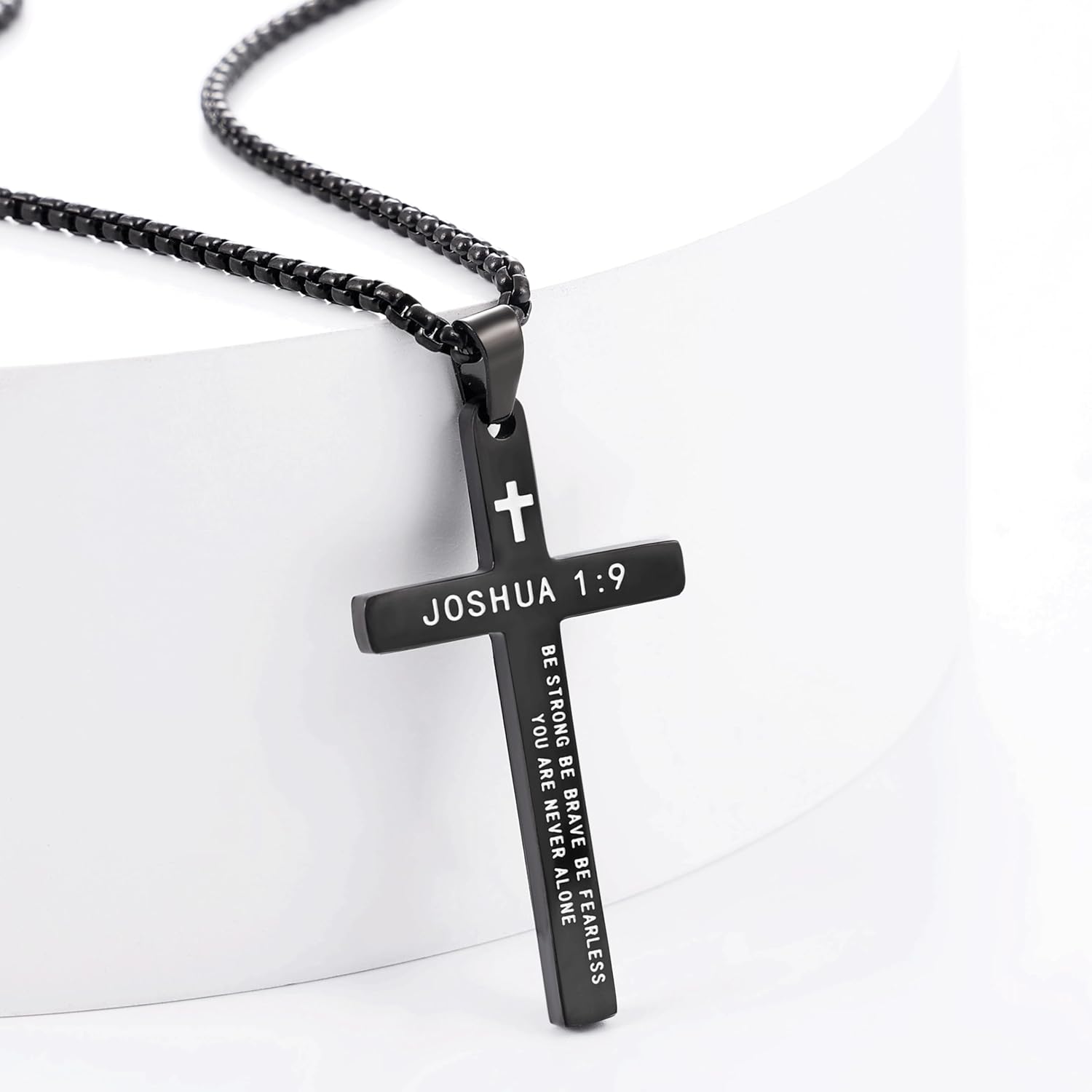 Fiusem Bible Verse Cross Necklace for Men, Stainless Steel Mens Necklace, Black/Gold/Silver Tone Cross Pendant for Men - Image 5