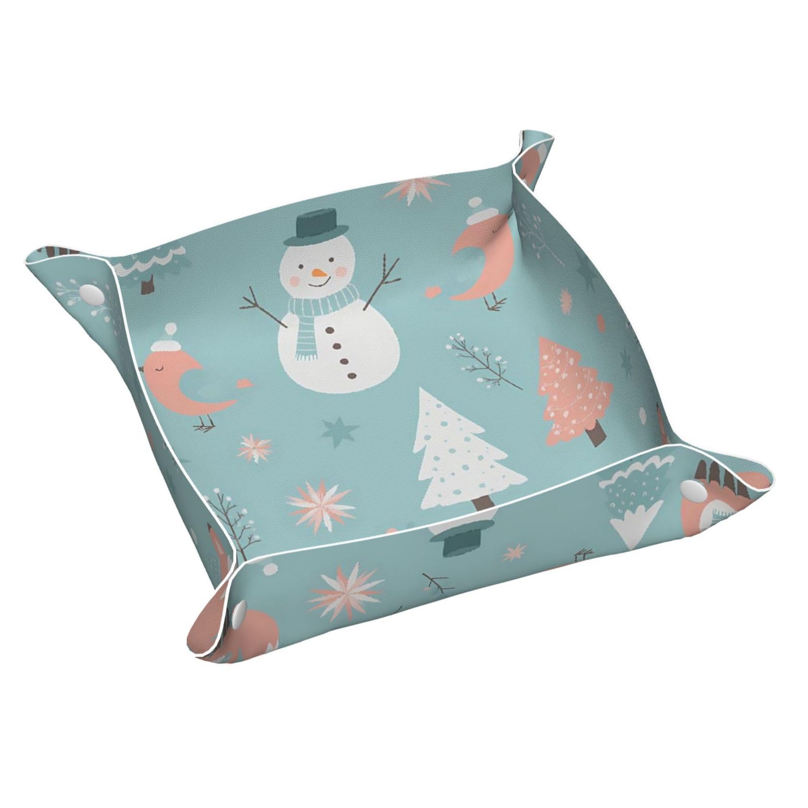 HLBSDM Christmas Fox and Snowman Tray Men's Leather Valet Parking Portable Entrance Trays Bedside Storage Box