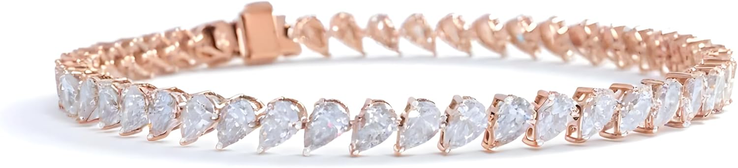 JOY & SHINE 9.662 Ct Moissanite Diamond Pear Shape Stone Bracelet in 14K White Gold Finish