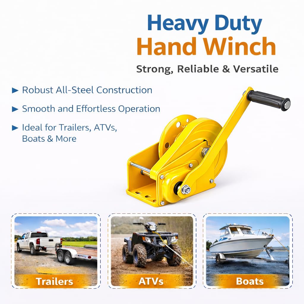 AIM Tools Cabrestante Manual 2600 lbs 1180 kg con Freno Automático, Torno de Manivela para Remolque de Automóvil, Barco, Camión Tracción y Elevación 325638