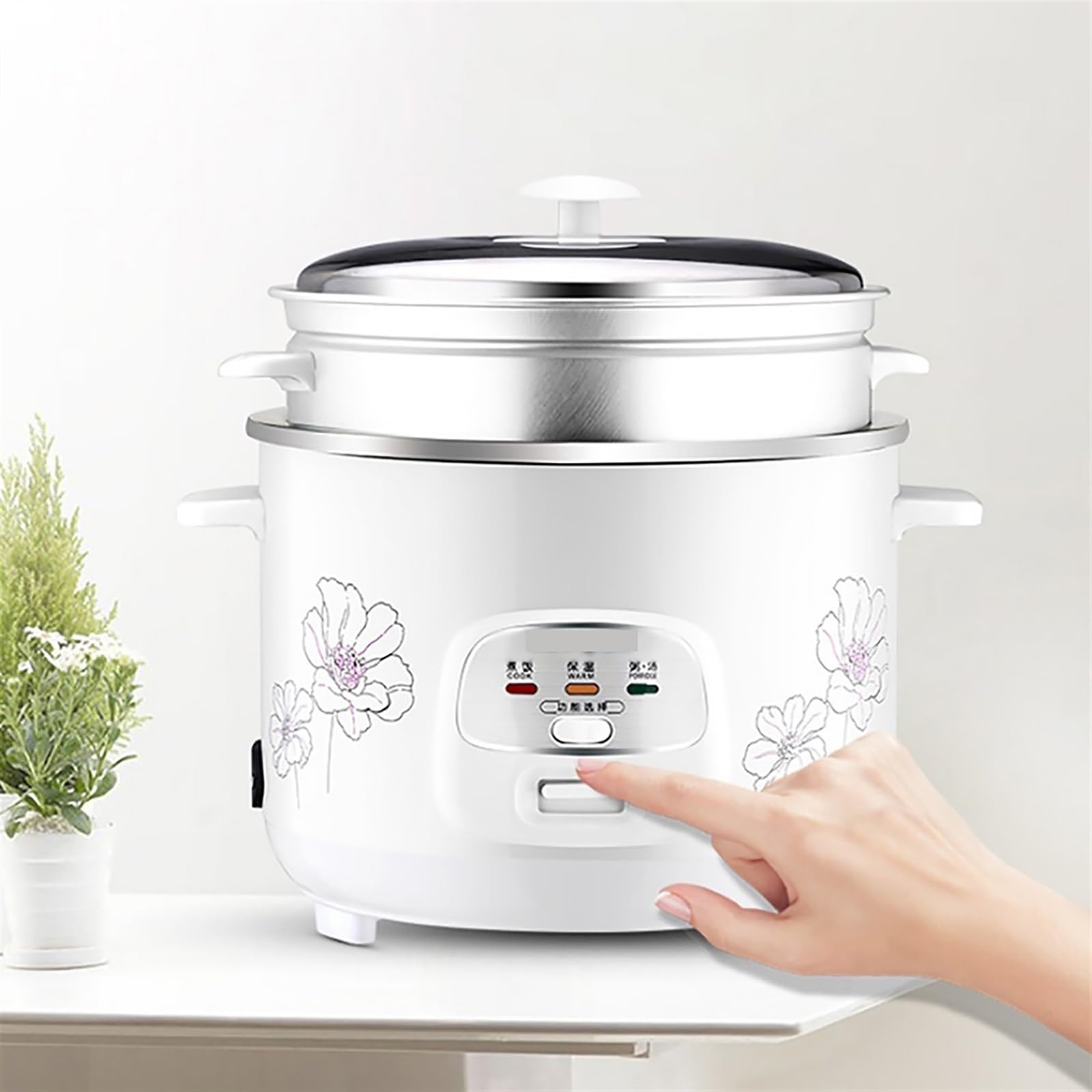 Cuociriso con vaporiera (4/5/6L) Pentola Interna Antiaderente Cottura Automatica Funzione di Mantenimento in Caldo - Prepara Riso e Verdure al Vapore, cibi sani e Verdure 220-240V