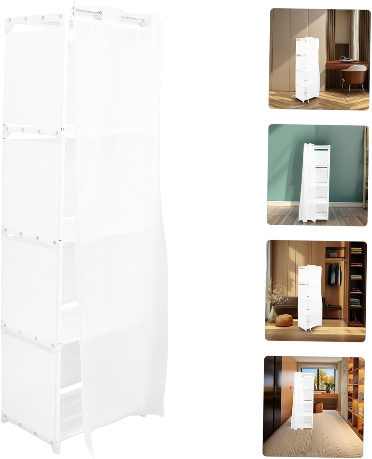 Small Wardrobe Closet Freestanding Storage Cabinet Dustproof Wardrobe Multi-Layer Shelves Easy Assembly for Home