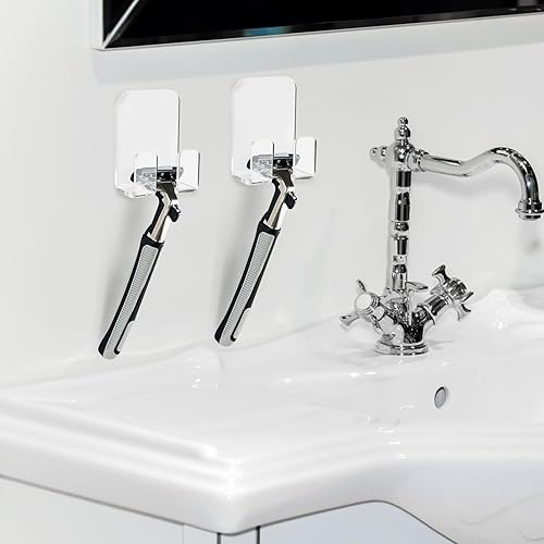 Miniatura 7 de UKCOCO Soporte adhesivo para maquinilla de afeitar, 3 piezas de montaje en pared, ganchos de ducha, soporte de teléfono para enchufe, toalla,