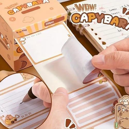 OANGO 256 PCS/Set DIY Memo Pad with Pull-Out Design & Tearable Sheets | Compact Notepad for Students - Capybara Stickers - Image 9