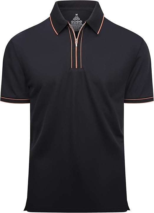 Alex Vando Mens Zipper Golf Shirt Moisture Wicking Zip Up Solid Fashion Polo Shirts