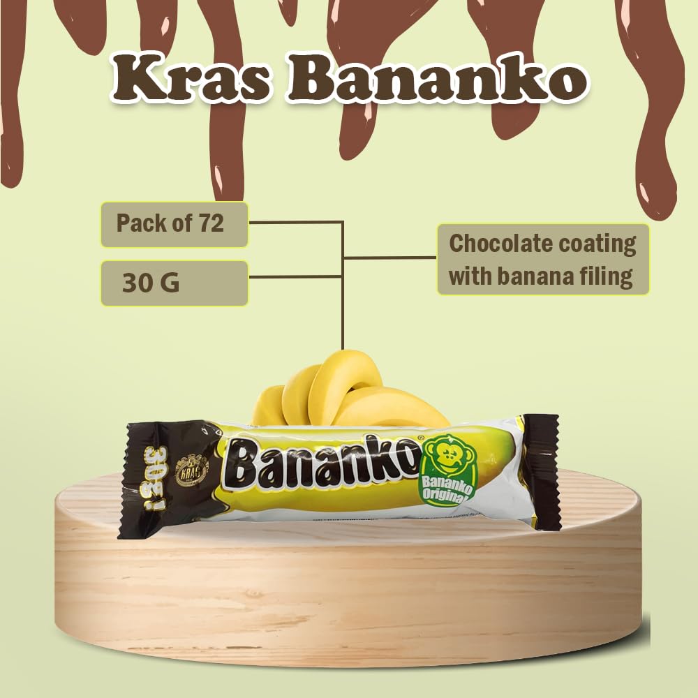 Kraš Bananko 120g - Mini banane con schiuma ricoperte di cioccolato irresistibilmente deliziose - Concediti ogni boccone di dolce felicità! Confezione da 5 (30G, 72 Pack)
