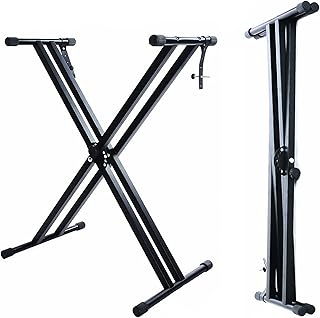 Double Braced X Frame Music Piano Keyboard Stand with 7 Times Adjustable Height Positions Black by Crystals® (Double Braced Stand)