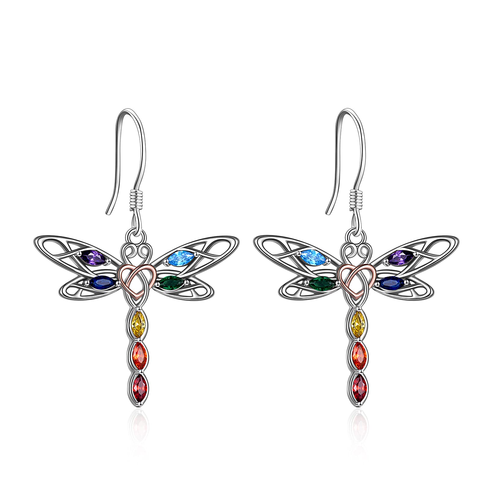POPLYKEDragonfly Earrings 925 Sterling Silver Celtic Knot Dragonfly Earrings 7 Chakras Jewelry Gifts for Women