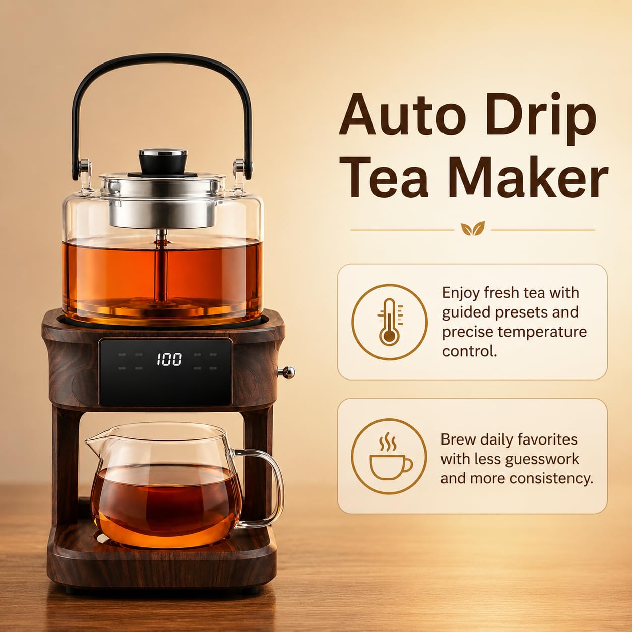 Machine à thé goutte à goutte automatique, 1 L, 1350 W, 8 préréglages