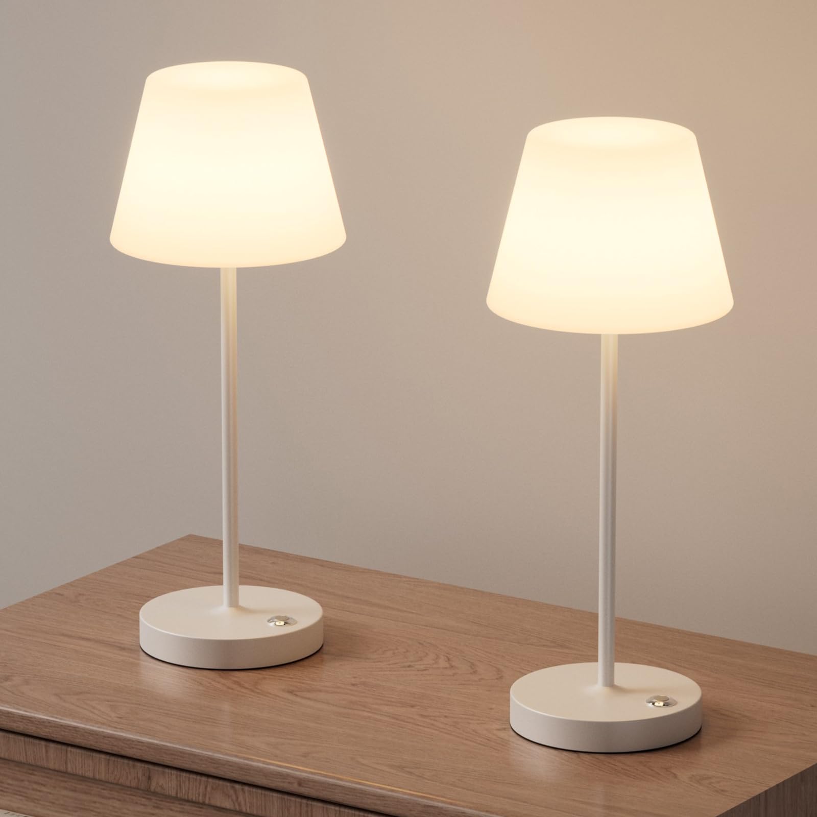 2 Pack Battery Operated Table Lamps, 6000mAh Cordless Battery Powered Desk Lamp, Modern LED Outdoor Waterproof White Acrylic Table Lamps (White)