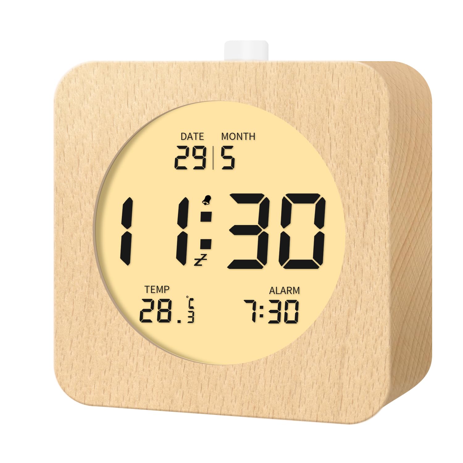 aboveClock Cyfrowy Budzik, Drewniany Budzik na Stolik Nocny z Wyświetlaczem LCD, Funkcja Drzemki, Nocne Oświetlenie, Wyłącznie Zasilany Bateryjnie Budzik do Sypialni, Jasne Drewno