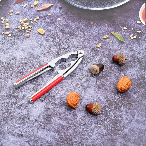 Nut Crackers Walnut Cracker Heavy Duty Shell Cracker Seafood Cracker Walnut Opener Tool With With Red Non-Slip Handle, With 2 Pcs Forks/Picks #TOP6