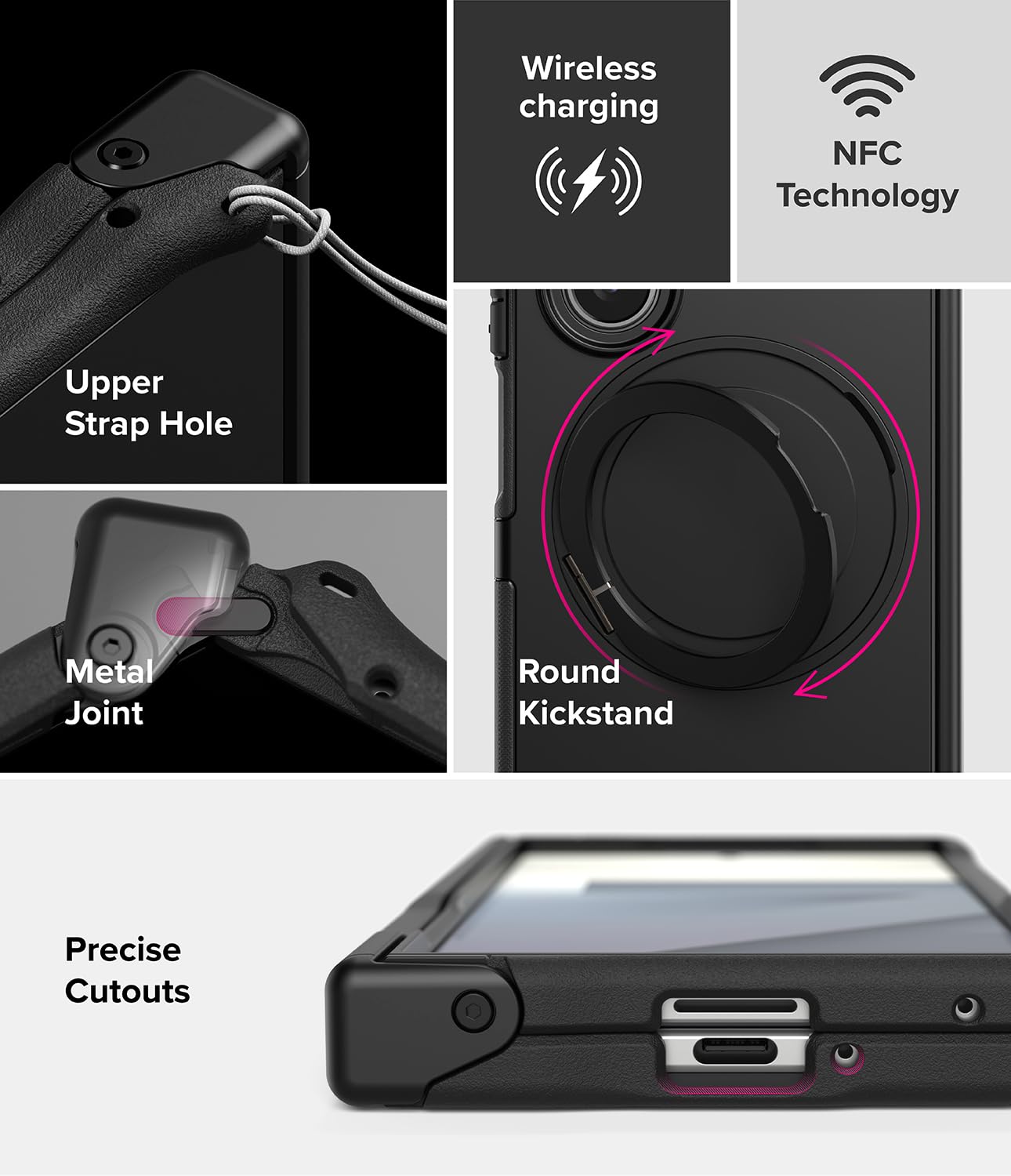 Ringke Alles Pro Compatibile con Cover Samsung Galaxy Z Fold 7, Compatibile con Accessori Magnetici, Custodia per Telefono Robusta e Di Alta Qualità con Supporto Girevole a 360 Gradi - Black
