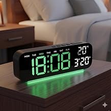 EASEPRES Digital Wall & Table Clock, RGB Bottom Light, Type-C Charging, Dual Alarm, Date, Day & Temperature Display, 12/24 Hour Format, for Bedroom, Table, Home,Office (Green, 10")