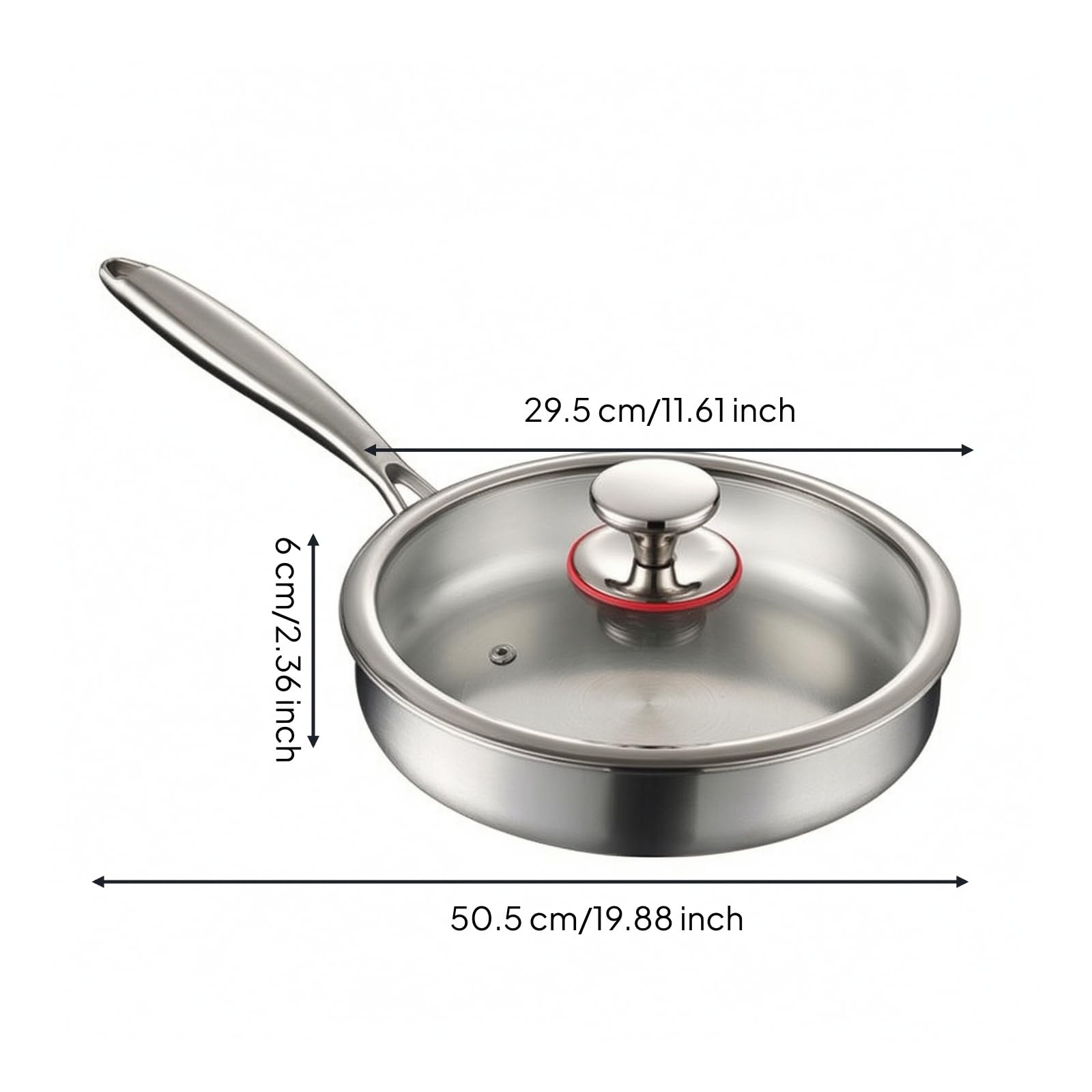 KESOTO in Acciaio Inox con Coperchio Durevole Antiaderente senza Rivestimento Facile da Pulire per Quotidiana, Colazioni, 30 Cm