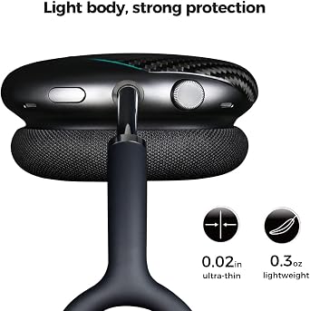MONOCARBON Carbon Fiber Case for AirPods Max, Genuine Carbon Fiber Case with Apple Headphone Covers - Ultra Protective, Glossy Black