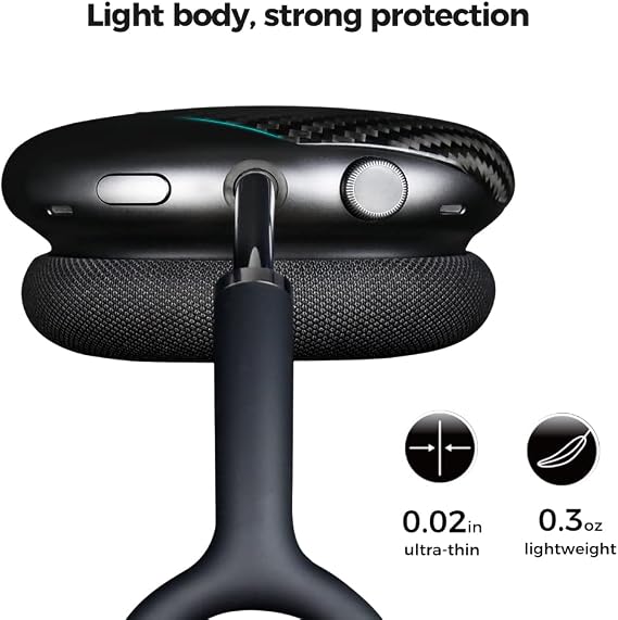 MONOCARBON Carbon Fiber Case for AirPods Max, Genuine Carbon Fiber Case with Apple Headphone Covers - Ultra Protective, Glossy Black