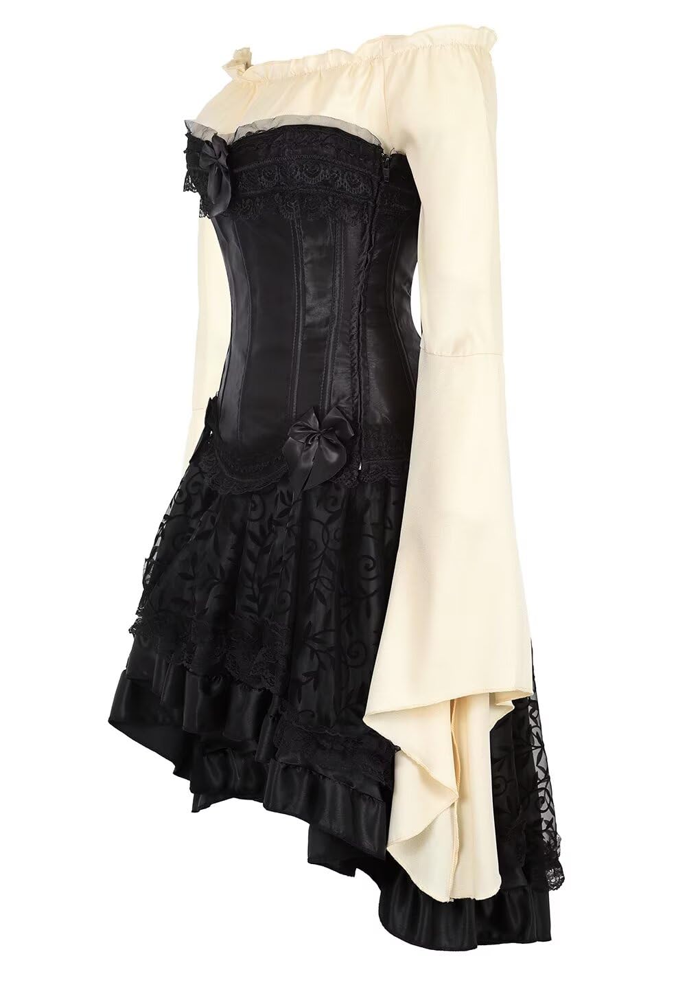 Josamogre Corset Bustier Femme Jupe Robe Top 3 Pcs Set Floral Corsets Dentelle Sexy Lingerie Halloweenn Medieval Grande Taille