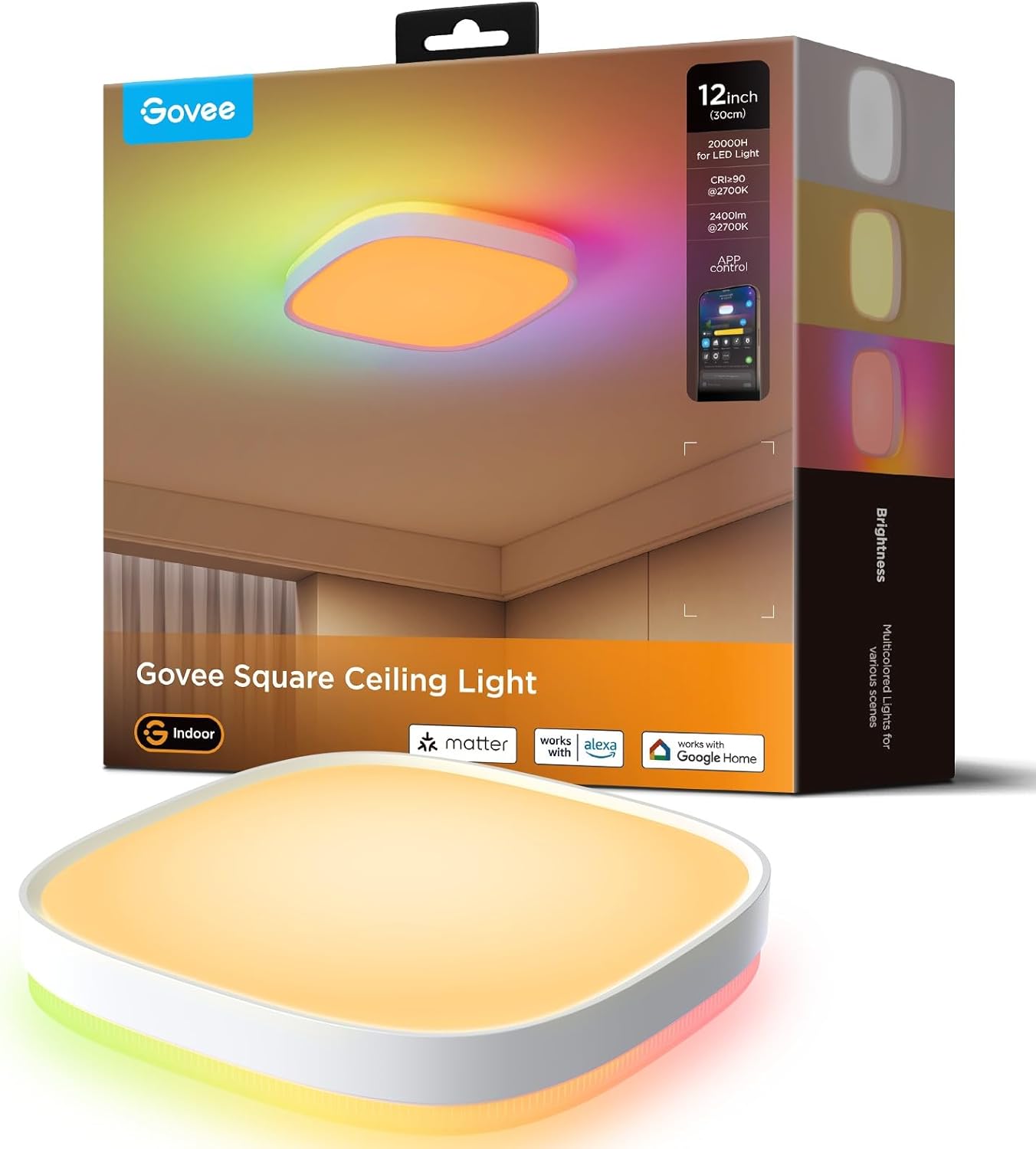 Govee RGBWW + RGBIC Square Smart Ceiling Fixture 12 Inch H80A4C01