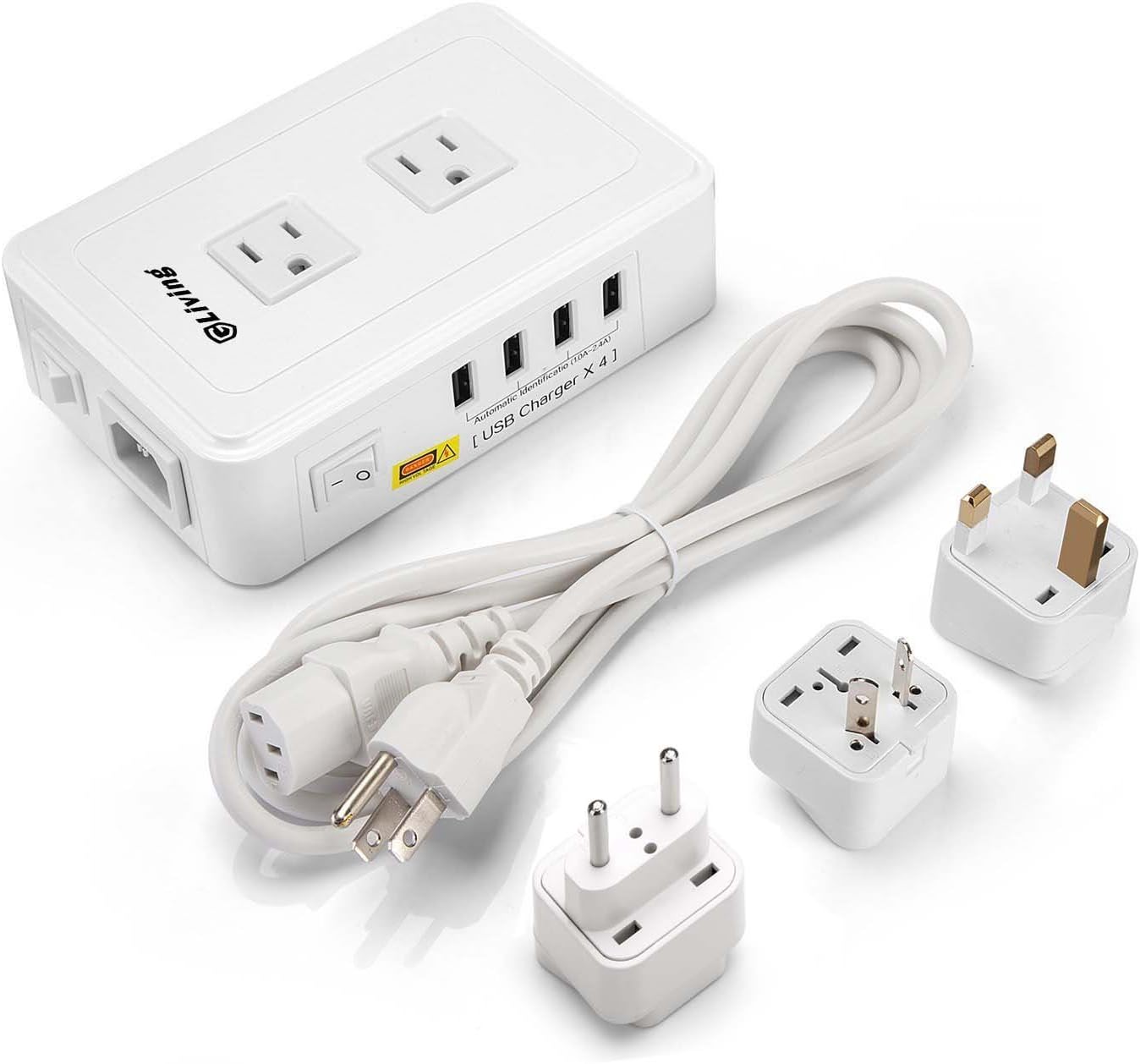 GLiving Multifunction Charging Dock Travel Adapter with USB Charger Mobile Phone Travel USB Socket Plug Power Strip Line Board Worldwide Travel Adapter Charging Ports (2AC)