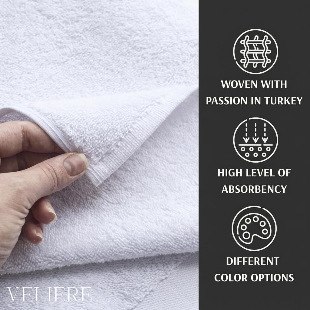 Luxury Turkish Bath Towels Set of 4, Double Stitched 100% Cotton True 600 GSM Soft & Absorbent Bathroom Towels, Hotel & Spa Collection, Large 27x54 Inch Towels (White)