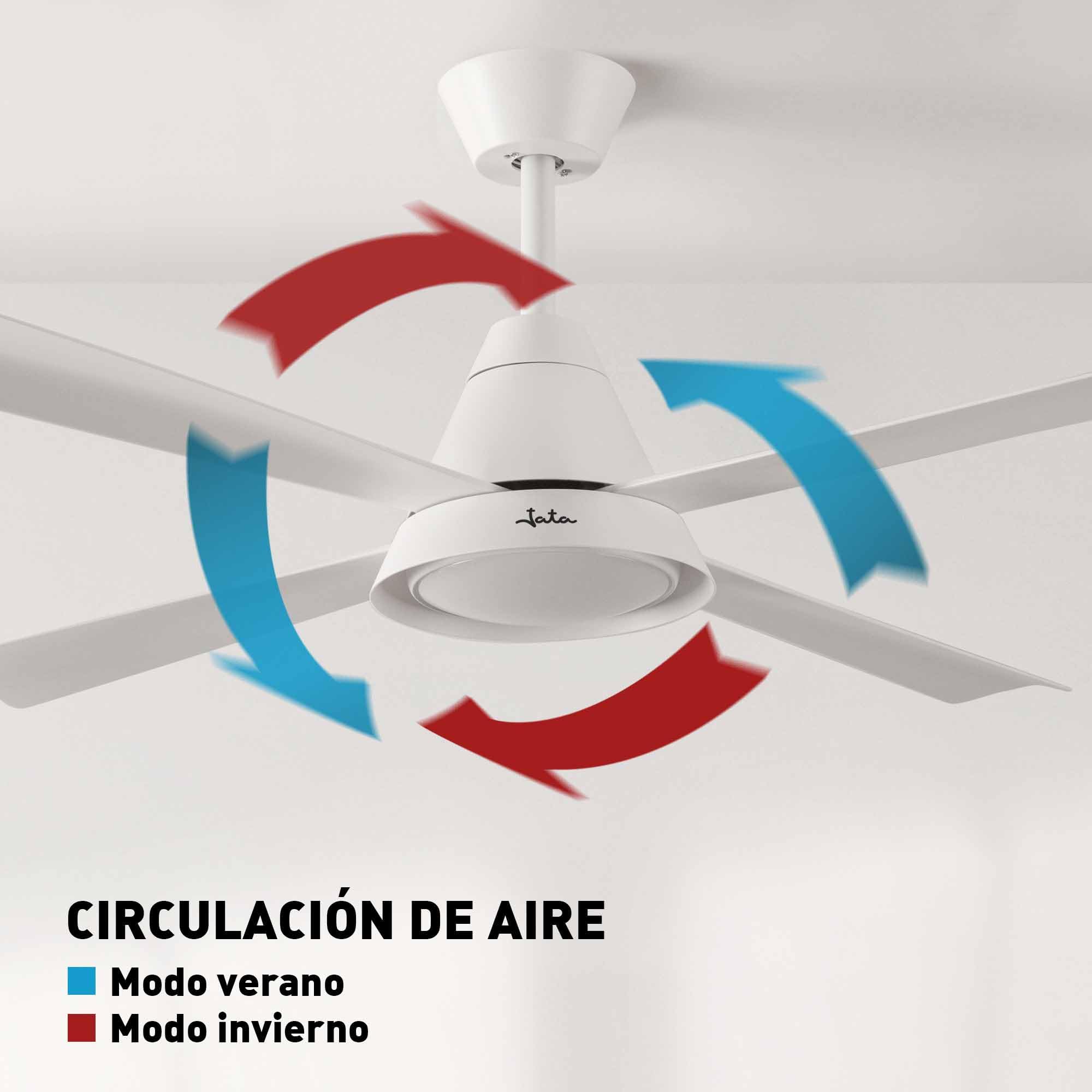 Jata JVTE4235 - Ventilador de Techo Blanco con Luz LED Regulable, Motor DC de Bajo Consumo, 6 Velocidades, Función Reverse, Mando a Distancia, Ventilador Silencioso 132 cm