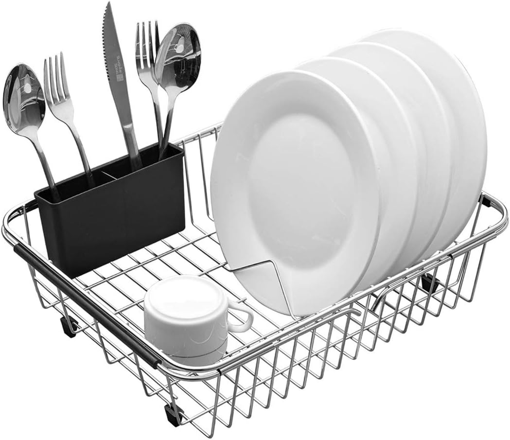 TESOT Adjustable Over Sink Dish Rack Stainless Steel Dish
