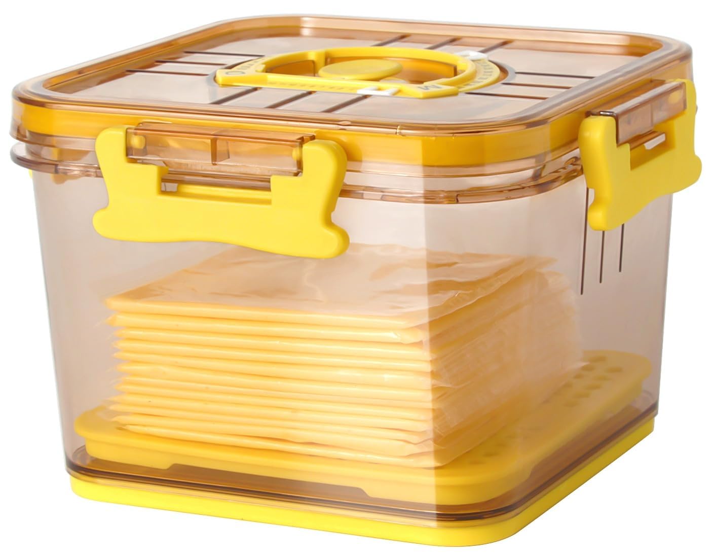 NALACAL Sliced Cheese Container with Airtight Lid, For Mini Fridge BPA-Free Kitchen Plastic Storage Deli Cheese Slices Stackable Store Date Record Function Keeps Cheese Fresh Longer (Yellow)