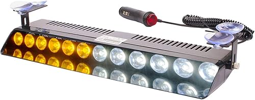 Luz estroboscópica LED blanca y amarilla, advertencia de emergencia, 12 LED, ventosa para salpicadero, techo interior, parabrisas, salpicadero, luz