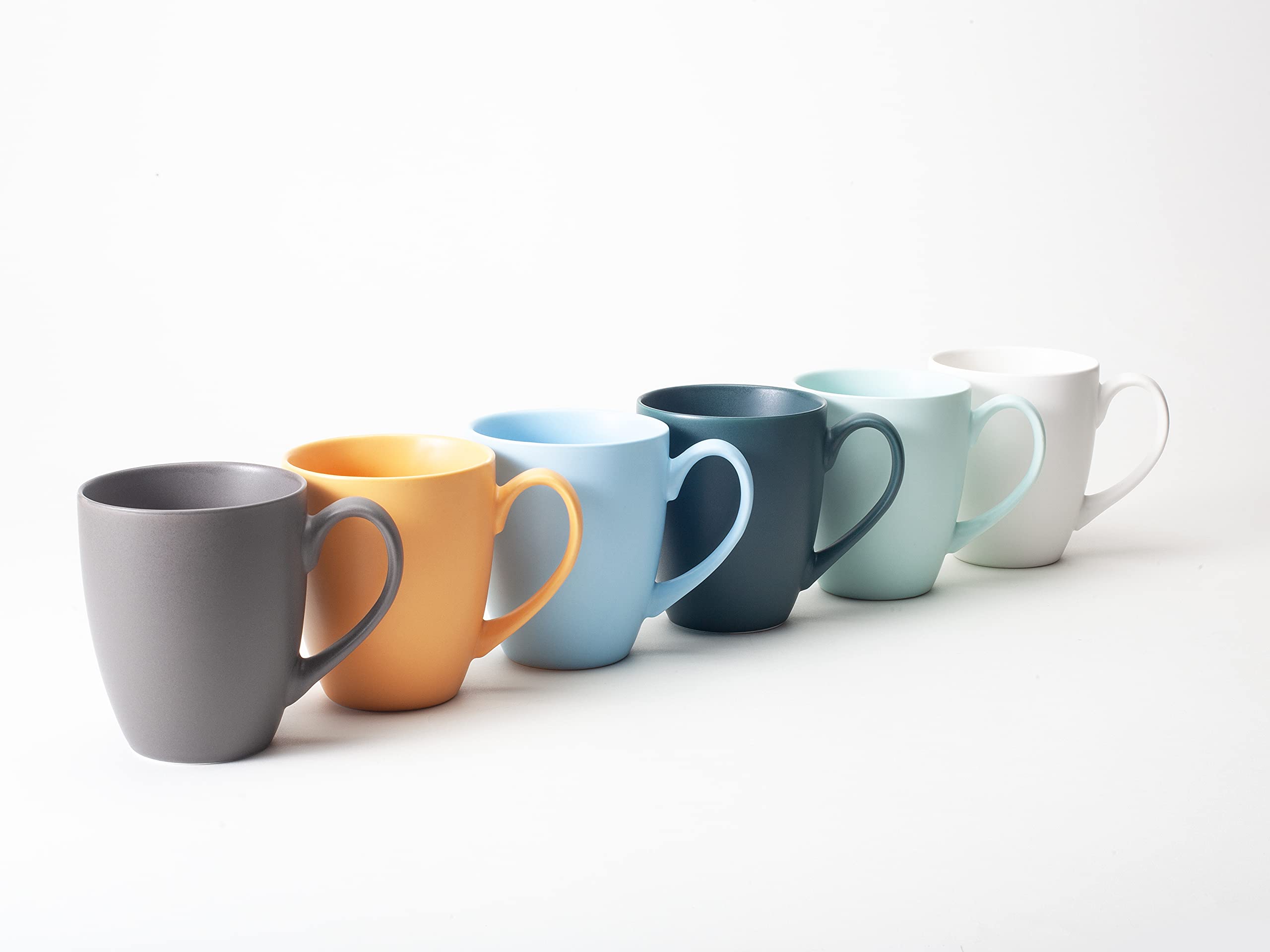 Hanseküche Lot de 6 grandes tasses à café en céramique massive de qualité supérieure, volume de 360 ml et grande poignée, grandes tasses en plusieurs couleurs et beau motif (multicolore)
