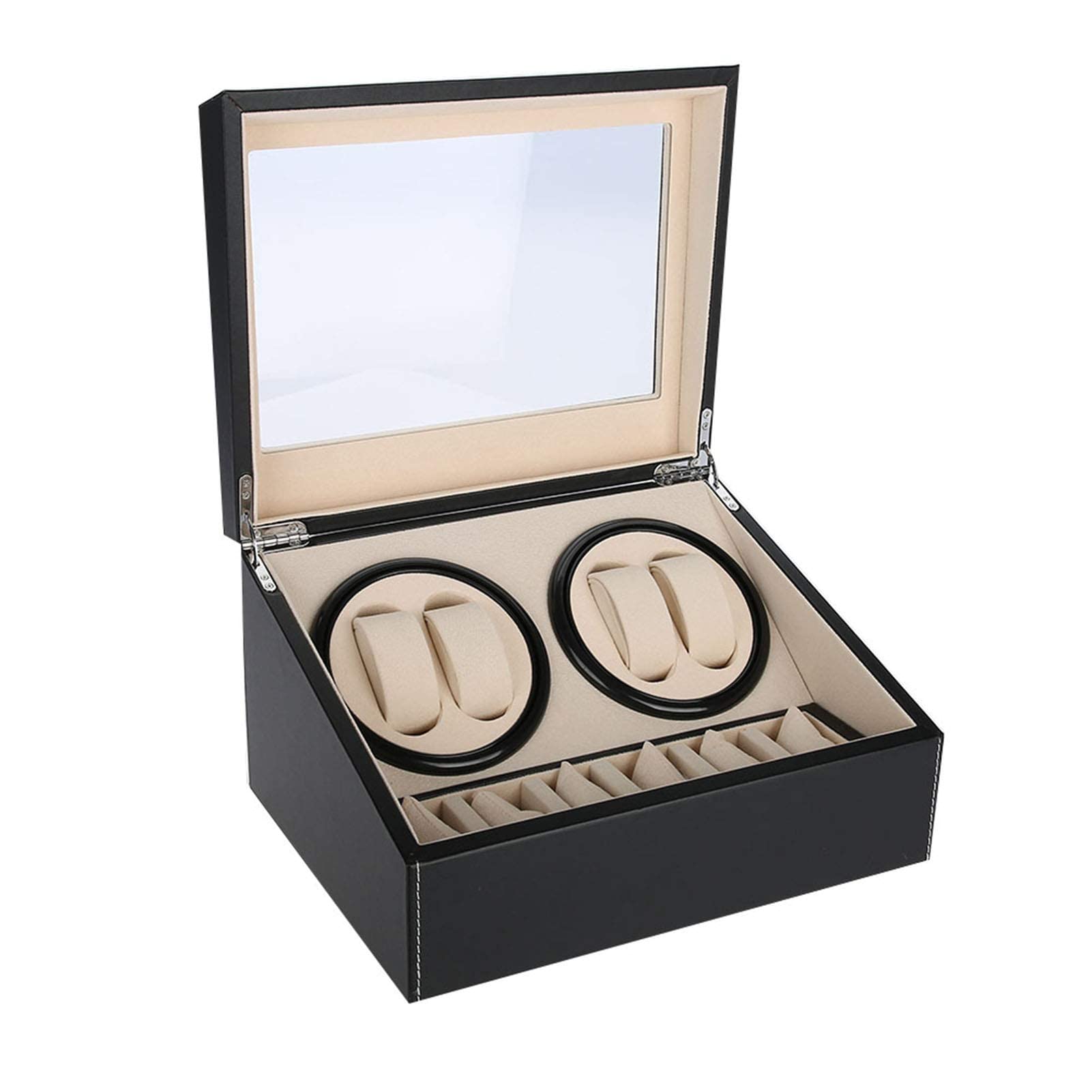 CGCSYZ Watch Winder Box Watch Winder For 4+6 Wrist Watches Storage Case Quiet Motor For Most Wrist Watches,Black