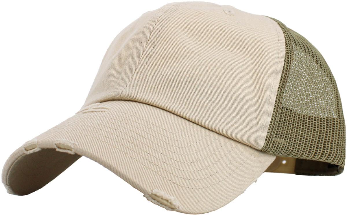KBETHOS Vintage Washed Distressed Cotton Dad Hat Baseball Cap Adjustable Polo Trucker Unisex Style Headwear
