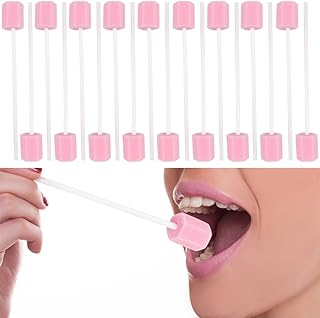 UPIQNG 100Pcs Oral Swabs Mouth Cleaning Sponge Sticks Sterile Dental Swabs Disposable Foam Sticks Tooth Care for Adults Children (Pink)