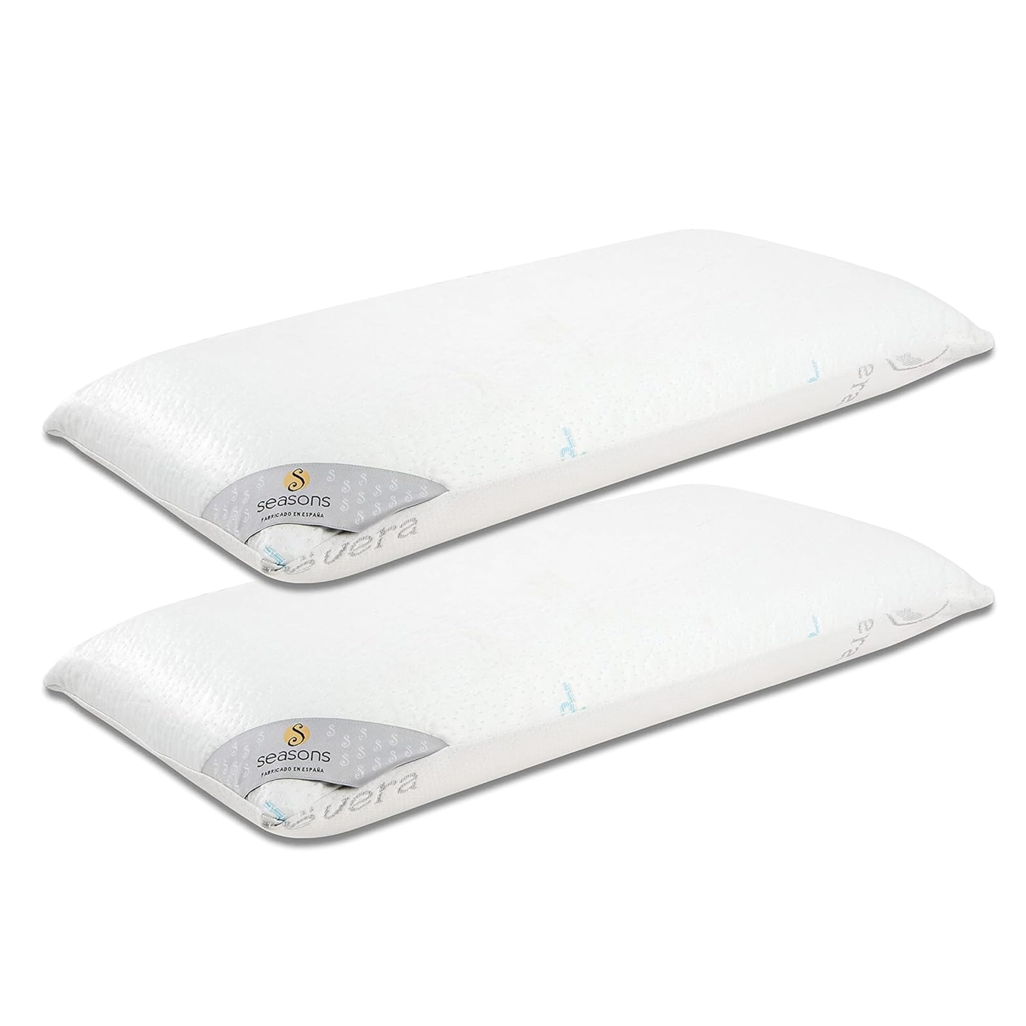 SEASONS Almohada Viscoelástica 75 cm con Efecto Frío Refrescante | Pack 2 | Firmeza Ergonómica | Doble Funda Lavable | Tratamiento con Ozono | Hecho en España